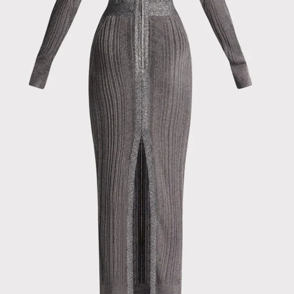 HERVE LEGER VARIEGATED RIB DRAPED METALLIC GOWN - Picture 4 of 7